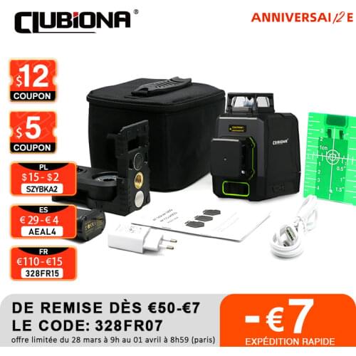 CLUBIONA MD08G German Laser diode 3D Green Laser Level with 2 x 360 separate working lines and 5200mah lithium battery