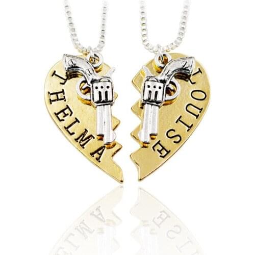 Hot Sell THELMA LOUISE Necklaces & Pendants 2Pcs Creative Heart Pistol Choker Necklaces Friendship Jewelry Gifts Colar