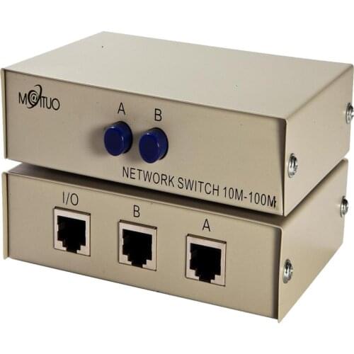 2 Port Manual RJ45 Switch Metal, RJ-45 Network Switch Ethernet sharing device Swicher 100MHz 1 in 2 out or 2 in 1 out