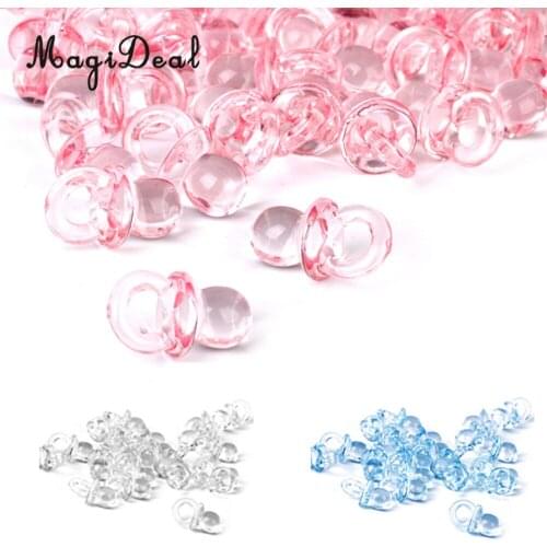 MagiDeal 50pcs/Lot Cute Mini Pacifier Charms Girl Boy Baby Shower Party Favor Nappy Cake Decor Pink Party Decoration Accessory