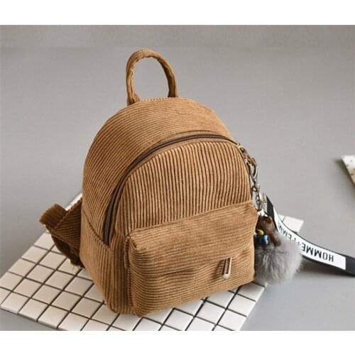 HANN INGRY Women Cute Backpack For Teenagers Children Mini Back Pack Girls Kids Small Bag Durable Corduroy Plush Pendant H292D