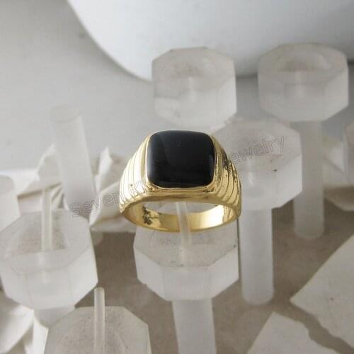 MIN ORDER 10$ CAN MIX DESIGN/- YELLOW GOLD SOLID GP OVERLAY COATED BLACK ENAMEL PLAIN SURFACE SIMPLE ELEGANT RING SZ 9 / 10
