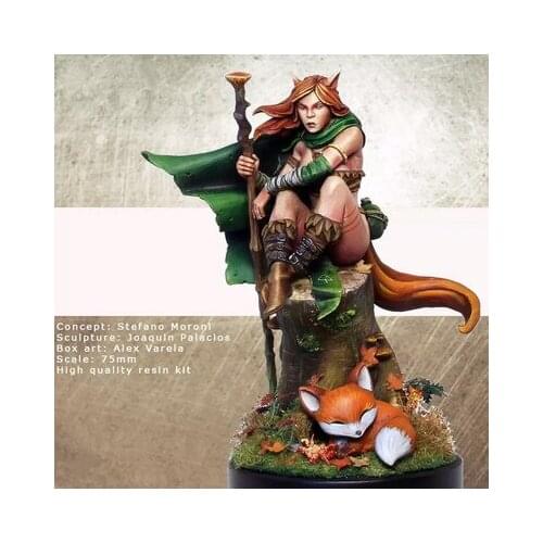 1/24 Scale Models 75MM Nyara And The Fox Figure Resin Unpainted GK Model Kit Free Shipping Diorama
