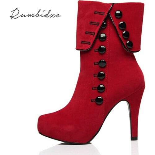 Rumbidzo Fashion Women Boots 2018 High Heels Ankle Boots Platform Brand Women Shoes Autumn Winter Snow Botas Femininos Plush