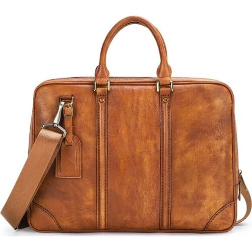 Genuine leather men casual lage 15inch business office laptop handbag high quality