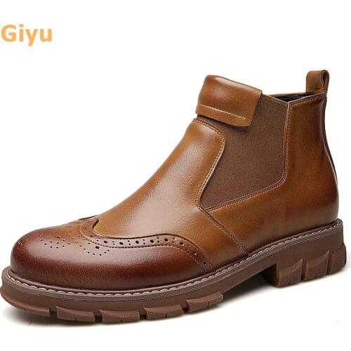 Chelsea Genuine Leather Mens boots 2020 new mens casual Martin boots Cowhide work shoes black Light tan Autumn single boots