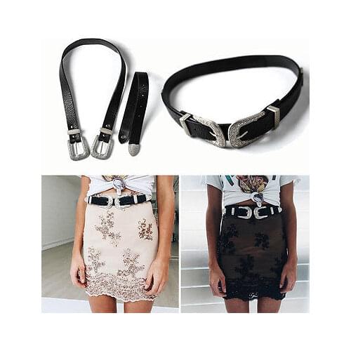 NEW Womens Lady Vintage Metal Boho Leather Punk Double Buckle Waist Belt Waistband