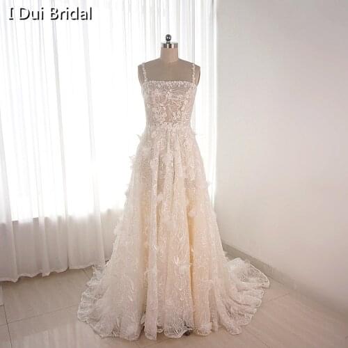 3D Flower Lace Romantic Wedding Dress A Line Bridal Gown Factory Custom Make New Style