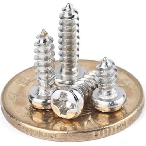 50pcs M1.5 Round head Cross screw Pan heads Phillips bolt self tapping screws Nickel plating 3mm-8mm Length