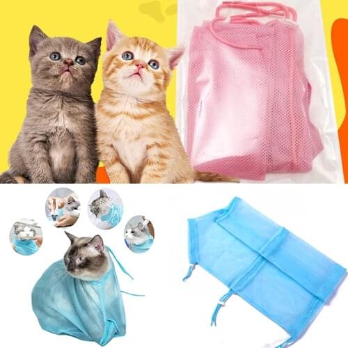 Mesh Cat Bathing Bag Reuseable Cats Grooming Wash Bags Cat Bath Clean Bag Anti-Scratch For Cat Claws Bite Restraint Pet Supplies