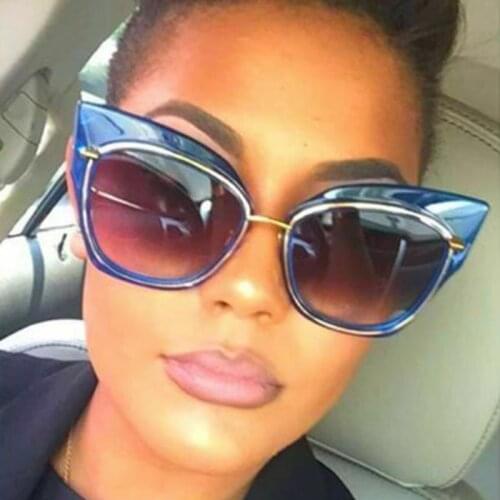 Fashion brand designer Cat eye sunglasses Vintage Big frame Gradient lens Sunglasses For Female Mirror Shades UV400 Oculos