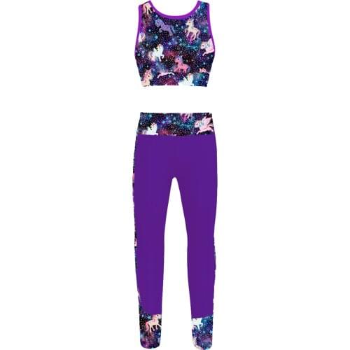 Kids Girls Sport Dancewear Outfits Cartoon ​Racer Back Top Pants Set Tracksuits Suit Seamless Gym Fitness Gymnastics Outfit