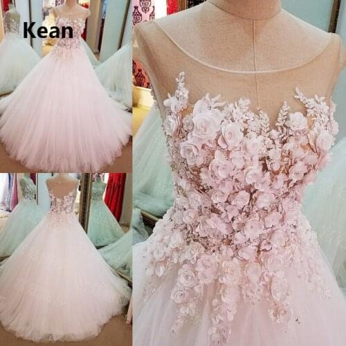 Flowers Wedding Dress Applique Backless Illusion De Noiva Dubai Arabic Wedding Gown Bride Dress Robe De Mariee