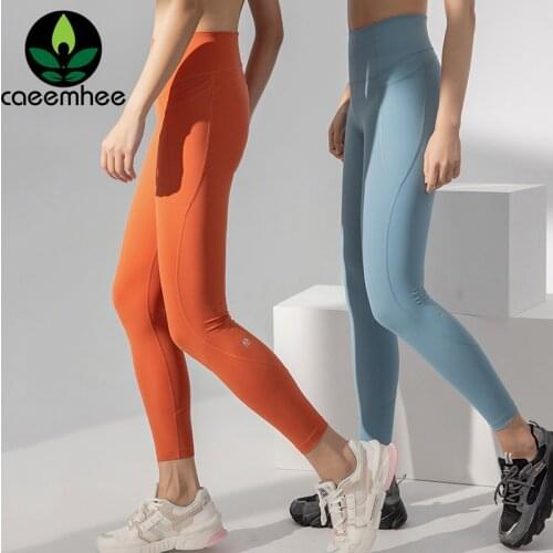 CAEEMHEE Reflective High Waist Yoga Pants with Pockets Stretch Push Up Leggins Workout Fitness Tight Running Gym Sports Leggings
