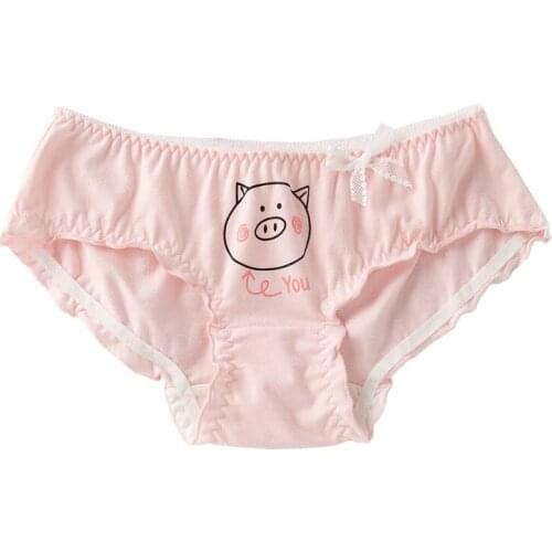 Japanese Girl Cartoon Lovely Printed Cotton Briefs Breathable Mid Low Waist Panties Underwear Lingerie Wholesale