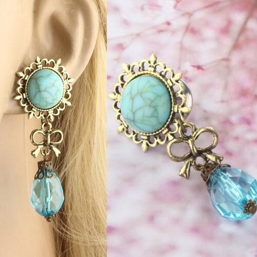 2pc Ear Tunnels and Plugs Flesh 6-16mm Stainless Steel Dangle Gauges Earring Expander Set Eyelet Piercings Body Jewelry