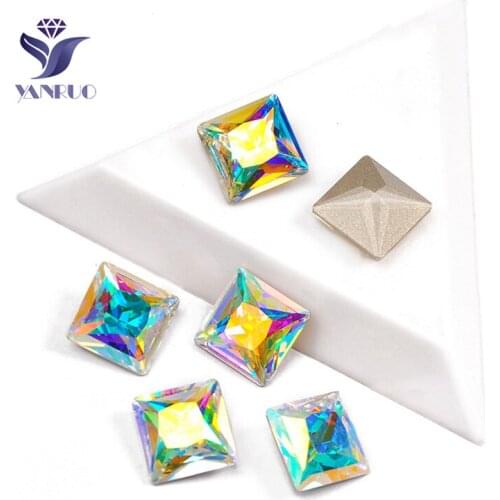 YANRUO 4447 Princess Square Crystal AB Sparkly Crystal Sew On Square Stones Strass Crystal Studs Rhinestones For Clothes