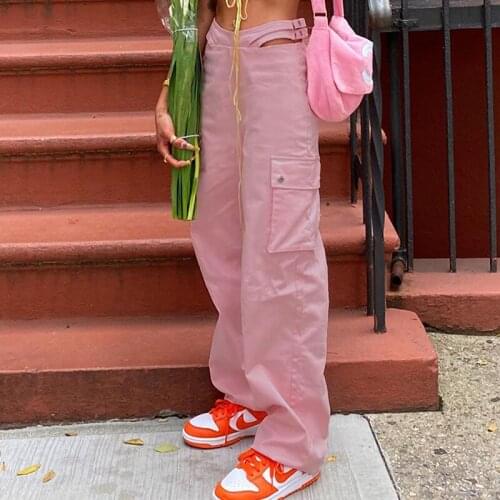 Womens High Waist Wide Pants Harajuku Style With Casual Pink Pockets Korean Wide Legs Sweatpants baggy pants Denim pantalon