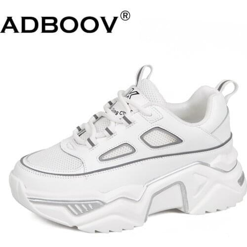 ADBOOV Reflective White Sneakers Women Fashion Chunky Sneakers Sport Shoes