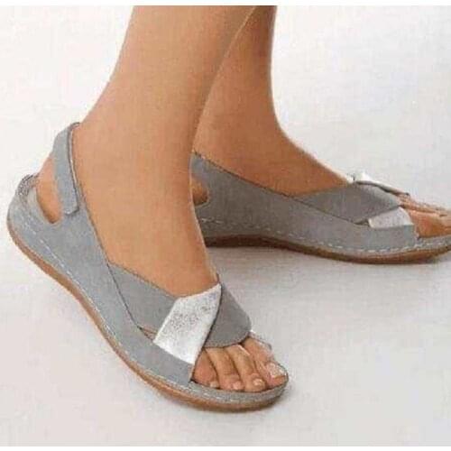 Ladies Shoes 2021 Summer Women Sandal Mixed Color Hook Loop Flat Sewing Female Wedges Shoes Soft Wear-resistant Non Slip Casual