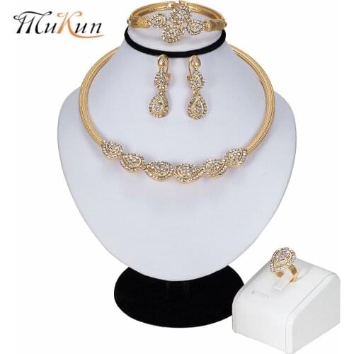 MUKUN 2019 Fashion African Women Wedding Jewelry Sets Dubai Vintage Crystal Necklaces Bracelet Ring Earrings Jewellery Sets