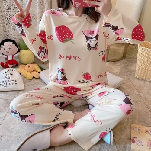 Set For Femme long sleeves pyjamas suit autumn ladies cute animal sleepwear womans thin cute home wear pjs set Women Pajamas