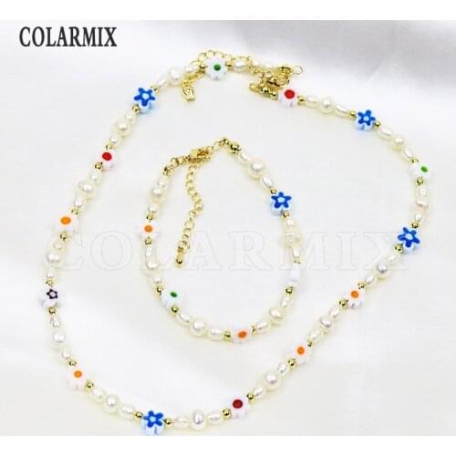 1 Set Colorful Jewelry Chain Mix shape Bead Jewelry Beaded neclace and bracelets for women MIx color jewelry Set 9948