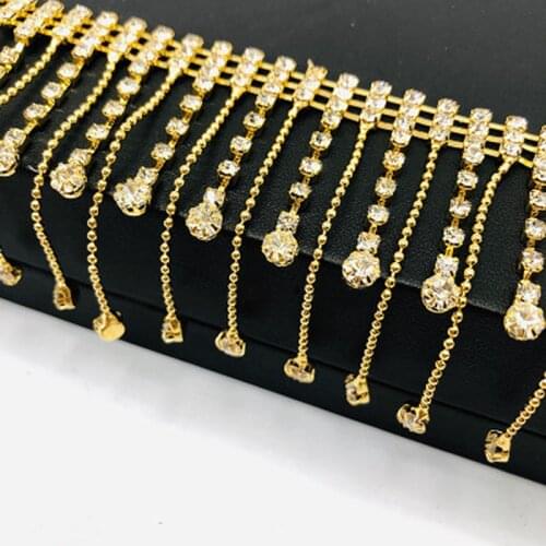 10/20cm Shiny Rhinestone Crystal Chain Tassel Fringe Trim Ribbon Diy Sewing Dress Wedding jewelry Garment Decor Costume Applique