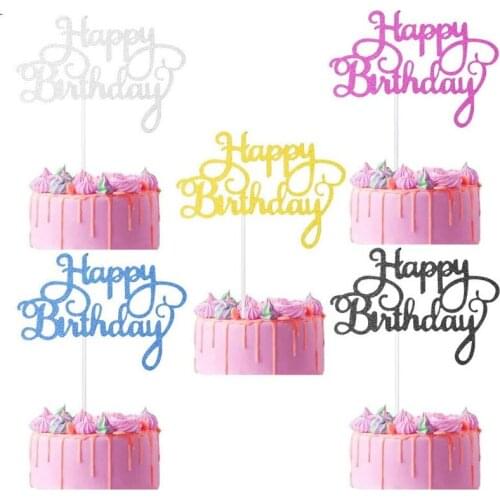 10pcs Glitter Happy Birthday Cake Topper Gold silver Birthday Party Cupcake Topper For Baby Shower Cake Gift Dessert Decoration