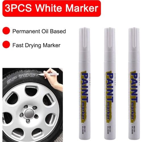 3pcs White Paint Pens Paint Markers Waterproof Car Tire Oil-Based Paint Pen Set Quick Dry and Permanent X6HB