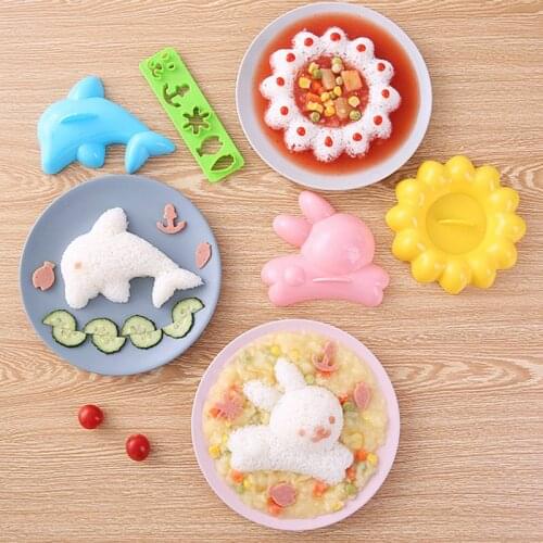 4PCS/Set Cute Cartoon Sushi Mold Kawaii Rice Shape Mould DIY Bento Maker Creative Kitchen Baby Lunch Dinner Decoration Tools