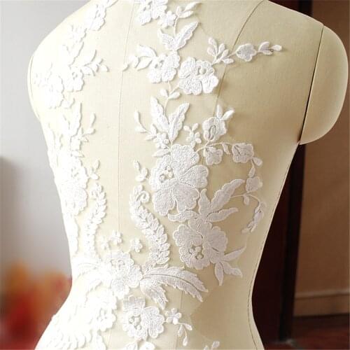 4pc 45x33cm Embroidered Patch Wedding Dress Sew On Applique Patches For Clothing White Appliques Parches Bordados Ropa AC0661