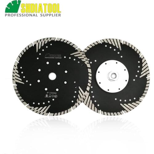 SHDIATOOL 2PCS Hot pressed Diamond turbo Blade with Slant protection teeth (230mm)cutting disc with M14 flange
