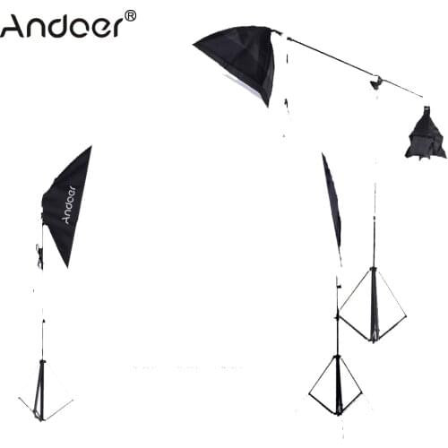 Andoer Professional Photography Photo Lighting Kit Set with 5500K 135W Studio Bulb LightStand Square Cube Softbox Bag US Plug