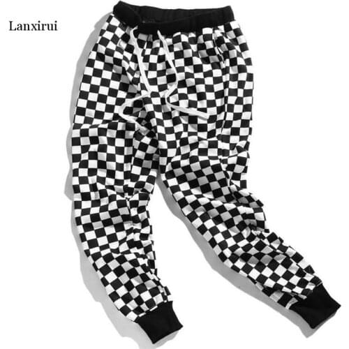 Pants Men Plaid Checkerboard Pants Fleece Thick Trousers Pants Mens Tactical Elastic Waist Fashion Joggers Sweatpants