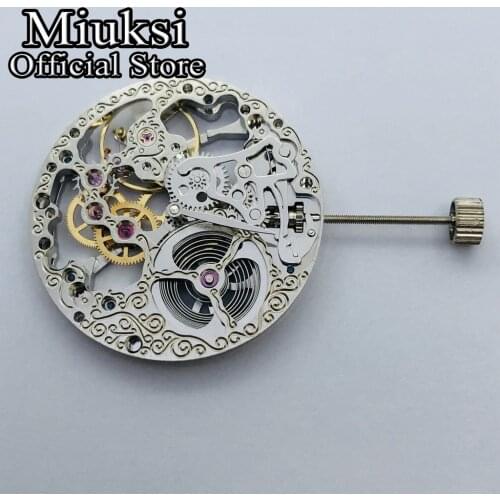 Miuksi 17 jewels silver asian full skeleton fit mens watch 6497 hand-winding movement mens skeleton movement
