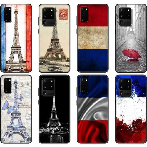 Black tpu Case For Samsung galaxy S20 /S20 PLUS/S20 ultra/S20+ /S20FE back cover France Flag Paris Eiffel Tower