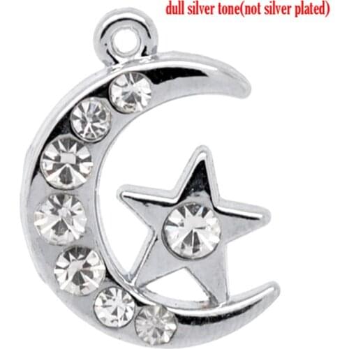 DoreenBeads 10 Silver Color Rhinestone Moon &Star Charm Pendants (B10352), yiwu