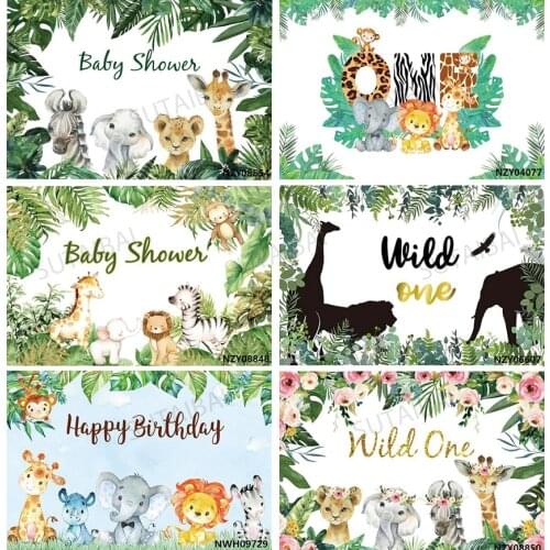 Jungle Green Forest Happy Birthday Backdrop Woodland Safari Party Background Photography Newborn Animals Baby Shower Photo Shoot