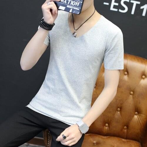 T Shirt V-neck Short Sleeve No Trace Mens T-shirt Cotton Men No Trace T-shirt Slim Fit Base V-Neck Solid Tshirt