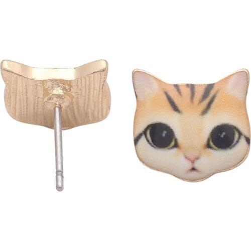 Hainon Cute Cat Stud Earrings for Women Wedding Gift Lucky Pet Cat Earrings Fashion Jewelry Enamel Oil Stud Earrings Jewelry