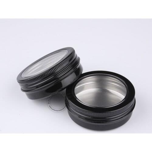 New Arrival High Quality Make Up Tools,50pcs x 60g Black Aluminium Cosmetic Jars,Cap With Window, 2oz Metal Display Box