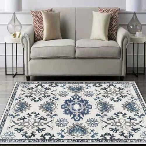 European Style Carpet For living Room Geometric Ethnic Style Rug Blue Gray Living Room Bedroom Bedside Carpet Non-silp Floor Mat