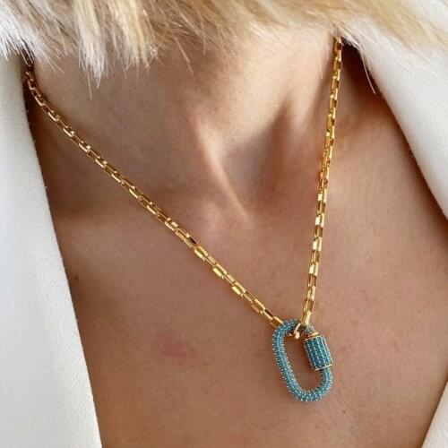 Chunky chain Creative Luxury Pendant Carabiner Screw Lobster Clasps Acceblue Cubic Zircon CZ Micro Pave Pendant Necklace Jewelry