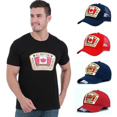 DSQICOND2 DSQ2 Summer Fashion Cotton T-shirt Men Short Sleeves Cool Tops Tees with Mesh Baseball Trucker Cap Snapback Dad Hats