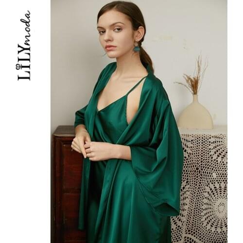 LILYMODA Summer Silk Women V-neckSleepwear Wedding Bride Bridesmaid Robe Floral Bathrobe Ladies Strap Sexy Lingerie Sleepdress