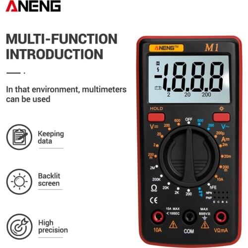 M1 Digital Multimeter Tester True Rms Resistance Transistor Diode DC/AC Voltage Measure With Screen bright