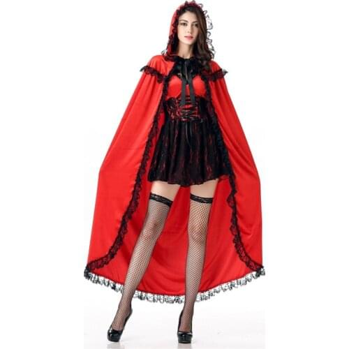 Little Red Riding Hood Costume for Women Fancy Adult Halloween Cosplay Fantasia Carnival Fairy Tale Size M-XXL Girl Dress+Cloak