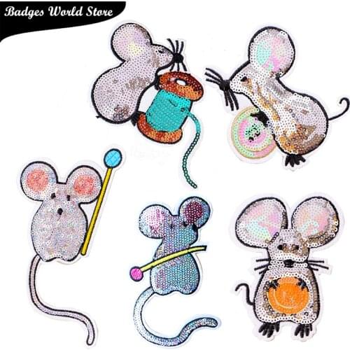 Fashion Cartoon patch Cute mouse Sequins icon Embroidered Applique Patches For kawaii clothes DIY Iron on Badges on a backpack