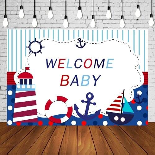 Nautical Theme Baby Shower Party Backdrop Birthday Navy Seafaring Banner Cake Table Decoration Photo Background Studio Posters